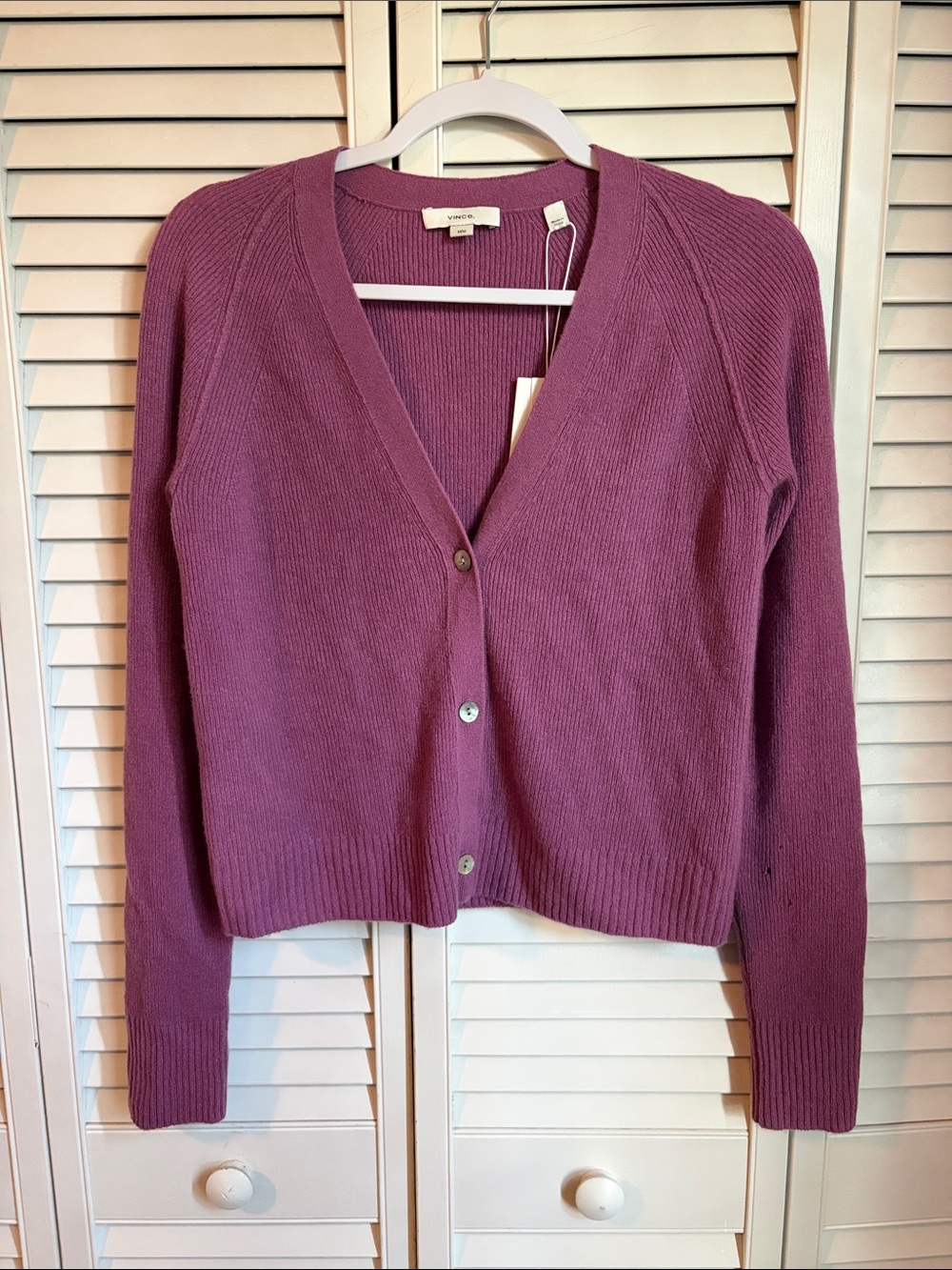 Vince Medium Mauve Purple 100% Cashmere V-Neck Button Front Cardigan